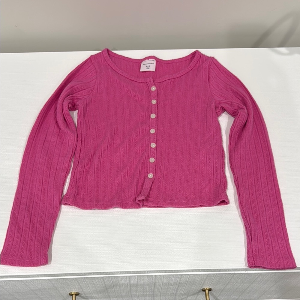 Abercrombie Kids Hot Pink Ribbed Button Cardigan